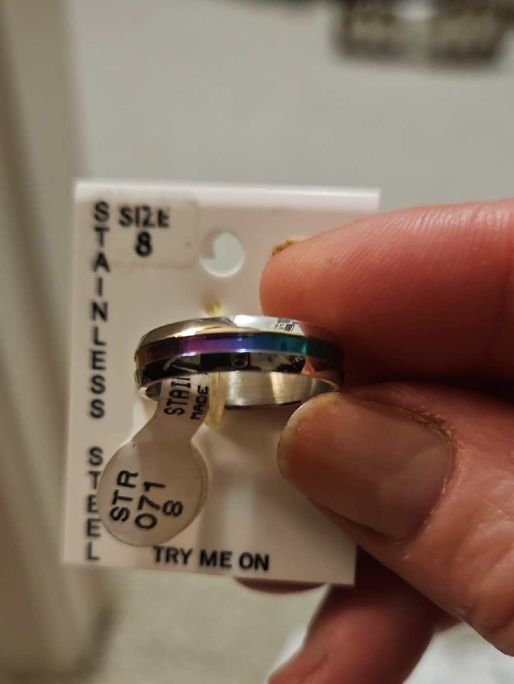 Stainless Steel Women’s Rainbow Band Ring - Size 8